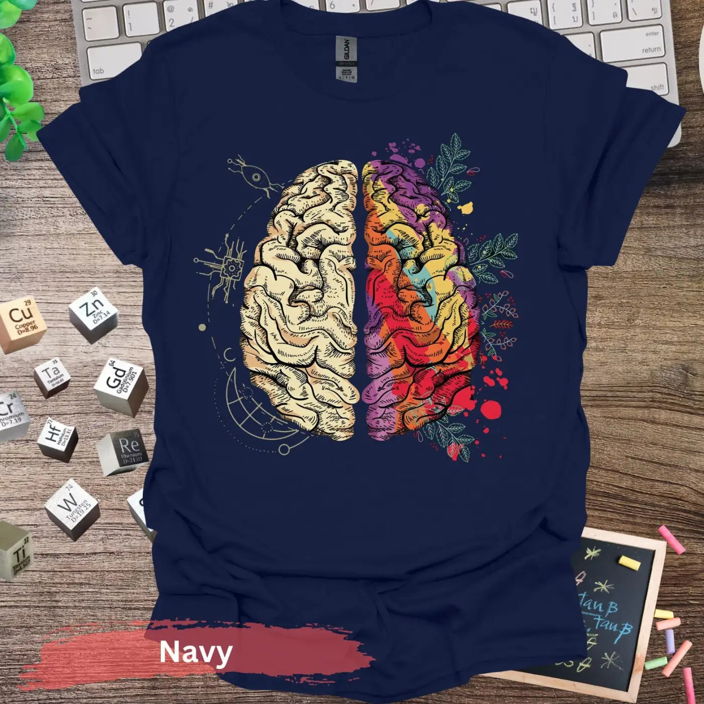 Creative and Logical Human Brain T-shirt - S / Navy - Physical Item