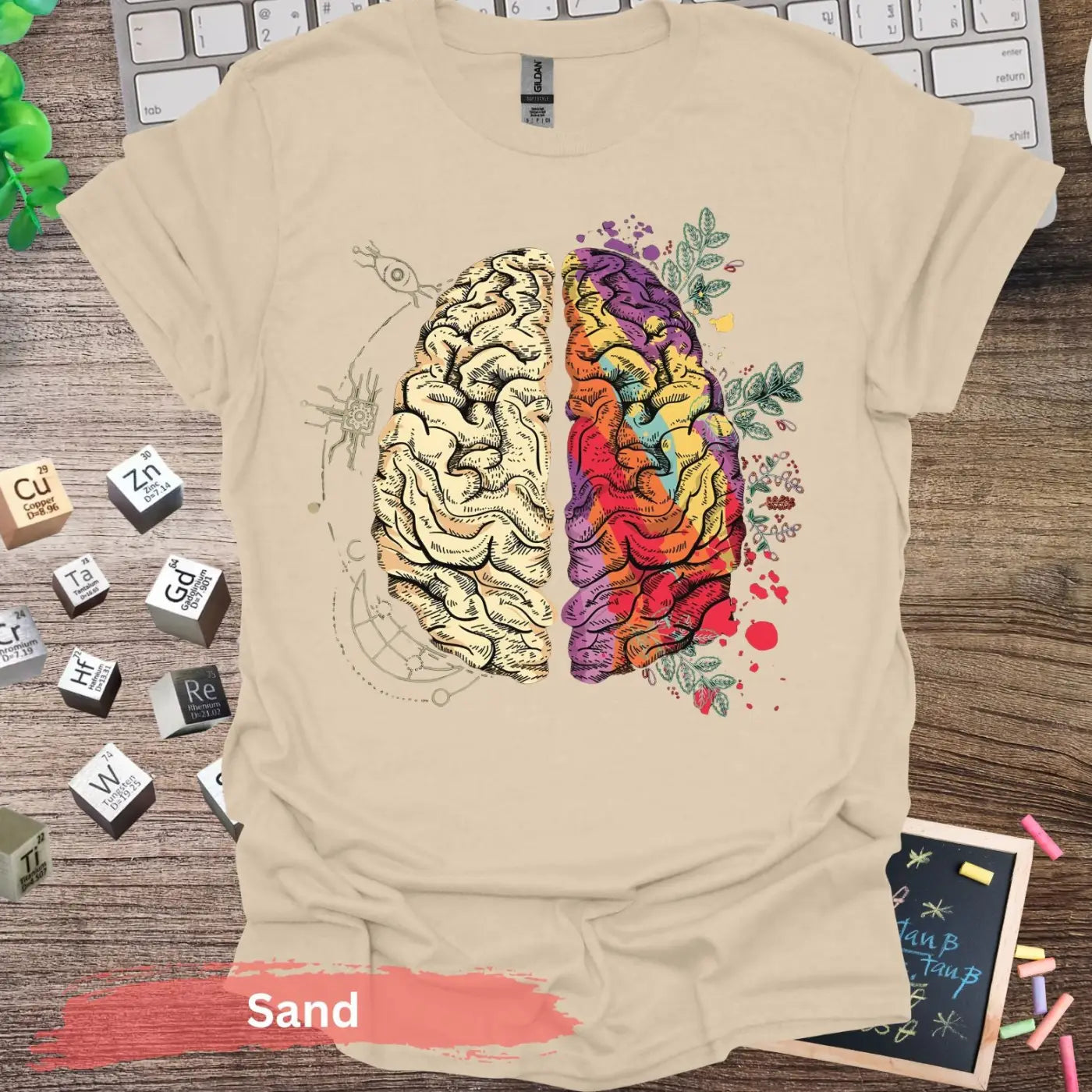 Creative and Logical Human Brain T-shirt - S / Sand - Physical Item