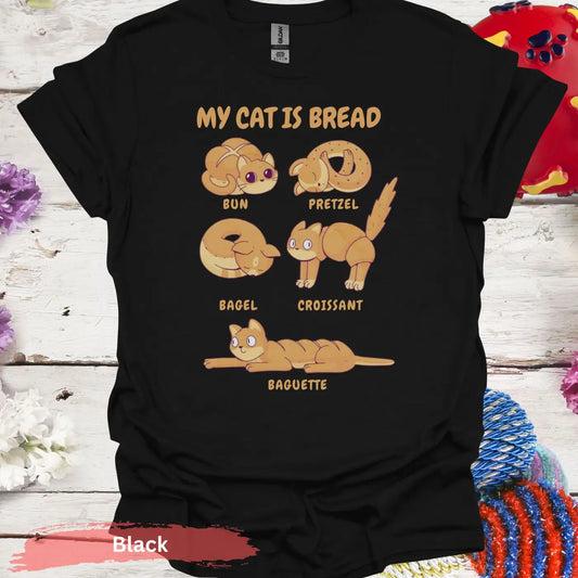 Cute Cat Bread T-shirt - S / Black - Physical Item