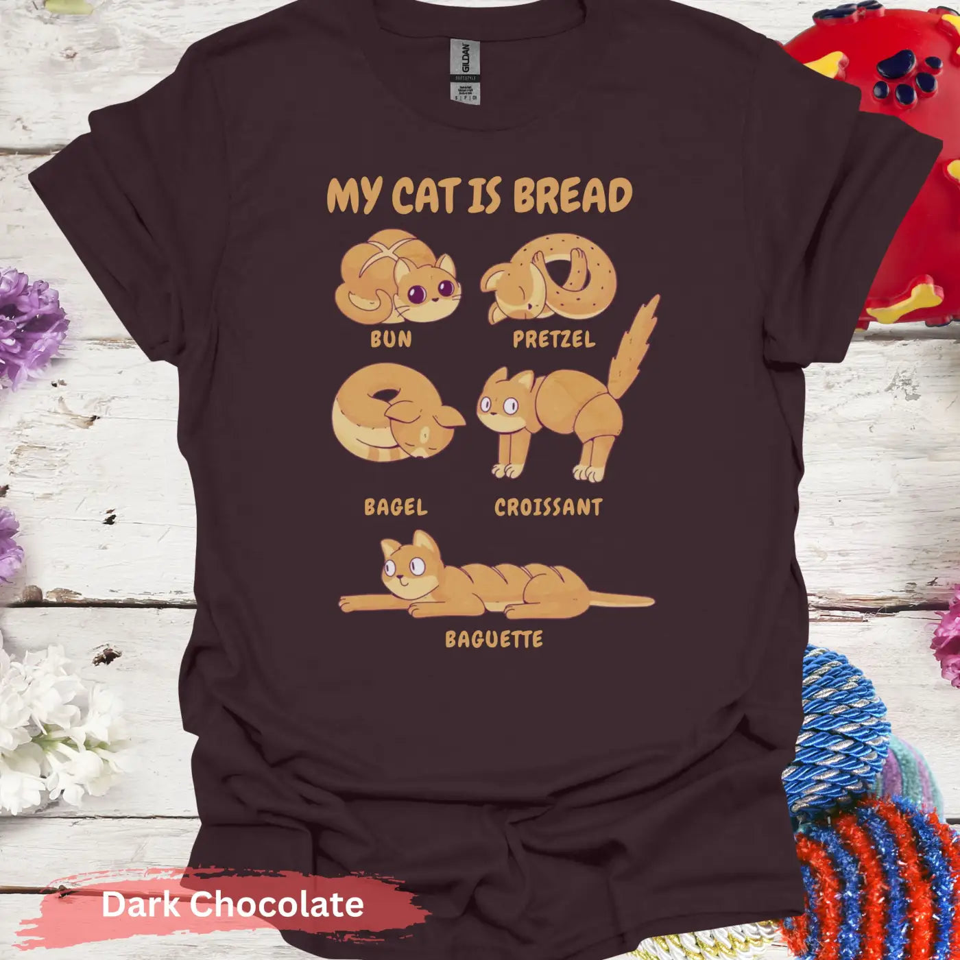 Cute Cat Bread T-shirt - S / Dark Chocolate - Physical Item