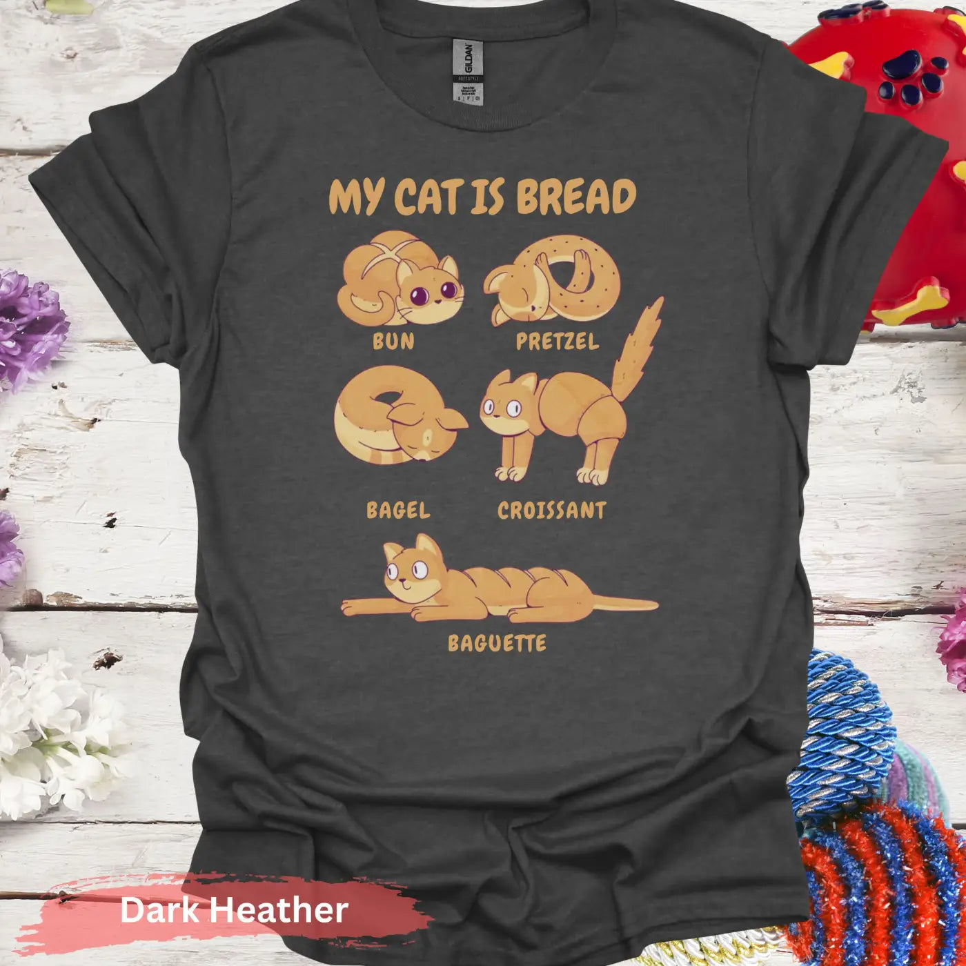 Cute Cat Bread T-shirt - S / Dark Heather - Physical Item