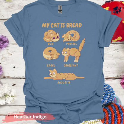 Cute Cat Bread T-shirt - S / Heather Indigo - Physical Item