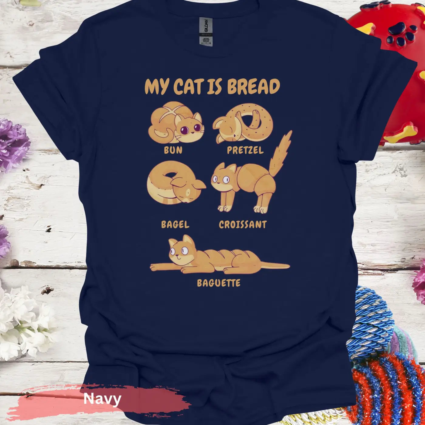 Cute Cat Bread T-shirt - S / Navy - Physical Item