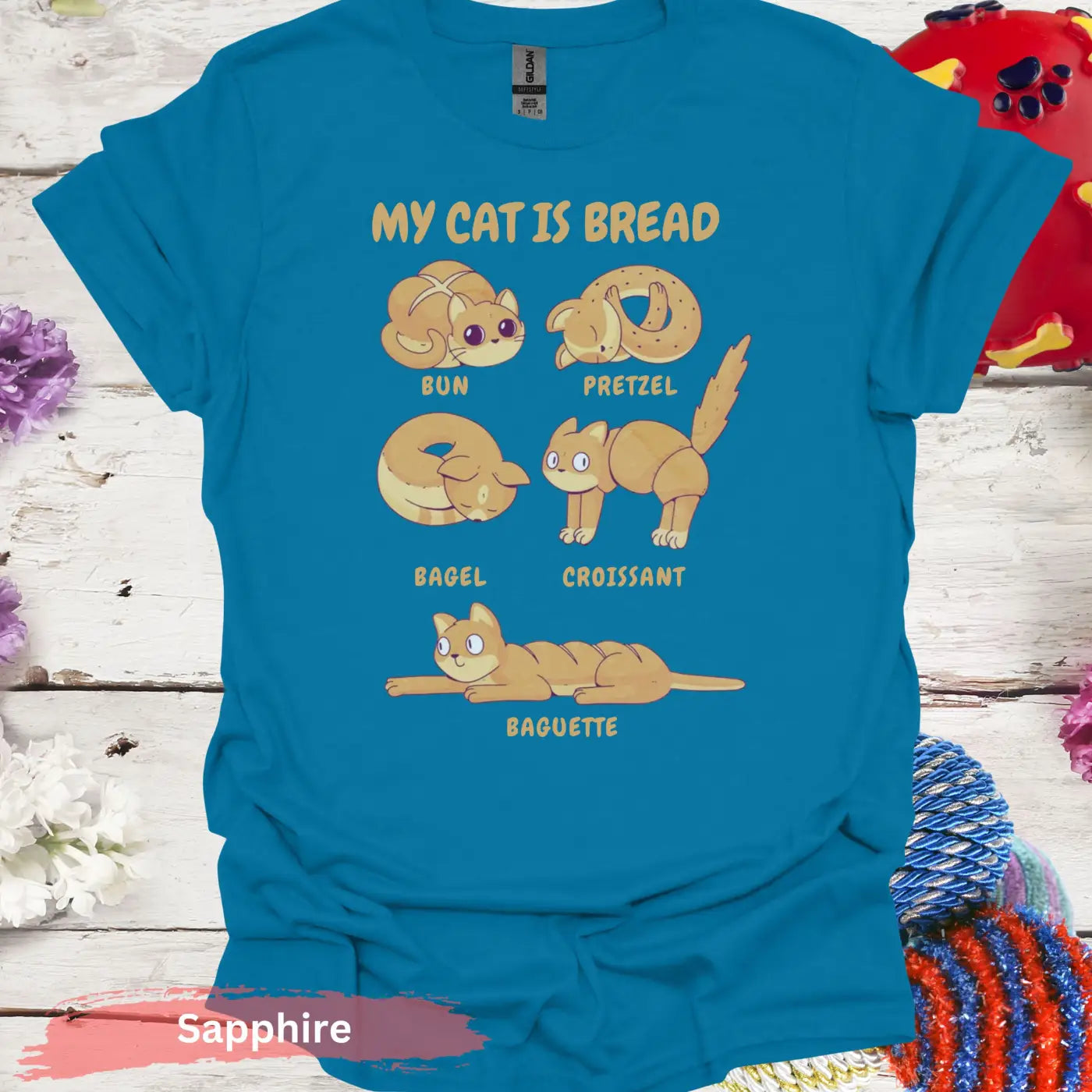 Cute Cat Bread T-shirt - S / Sapphire - Physical Item