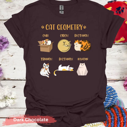 Cute Cat Geometry Shape Funny T-Shirt - S / Dark Chocolate - Physical Item