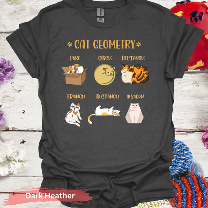 Cute Cat Geometry Shape Funny T-Shirt - S / Dark Heather - Physical Item