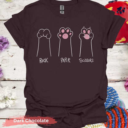 Rock Paper Scissors Paw Game T-shirt - S / Dark Chocolate - Physical Item