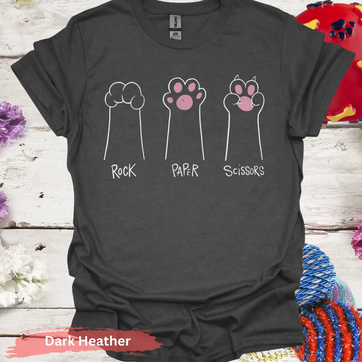 Rock Paper Scissors Paw Game T-shirt - S / Dark Heather - Physical Item