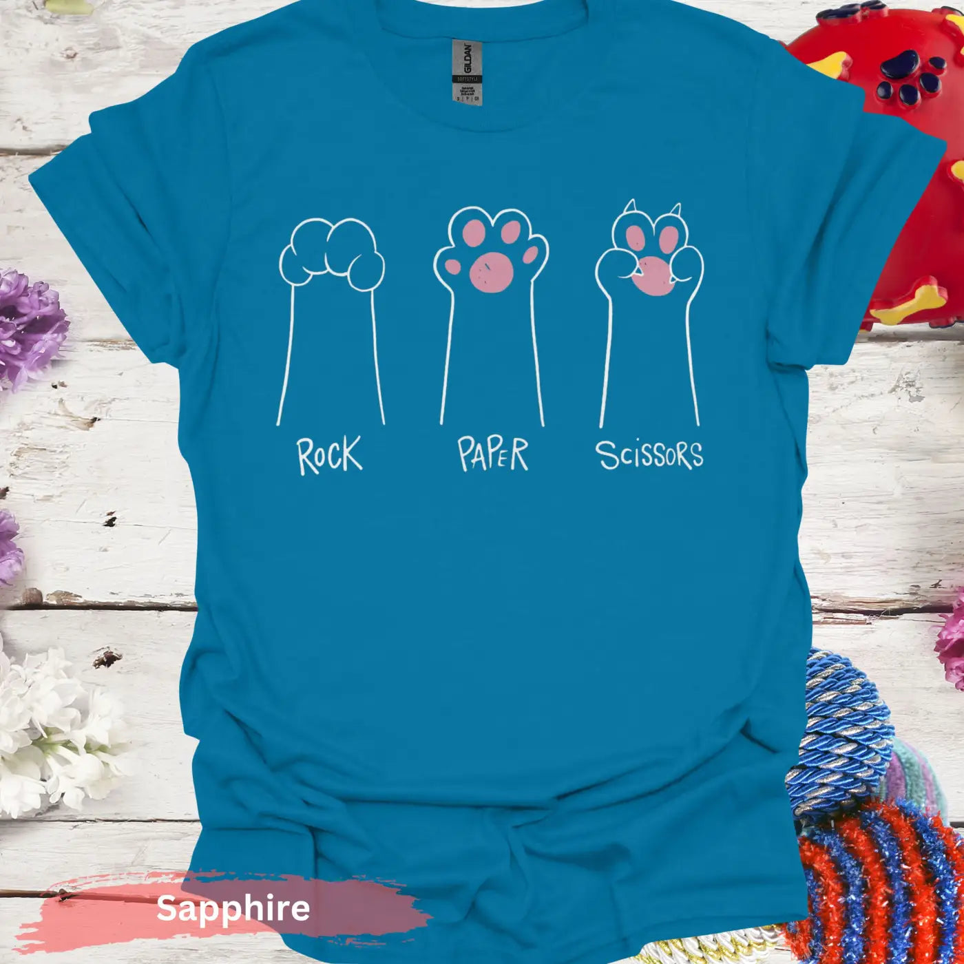 Rock Paper Scissors Paw Game T-shirt - S / Sapphire - Physical Item