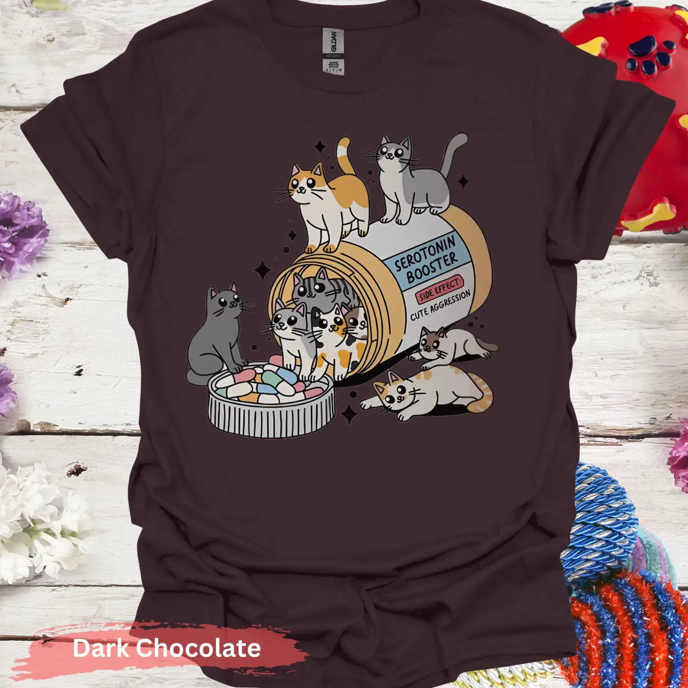 Cute Cats Serotonin Booster T-Shirt - S / Dark Chocolate - Physical Item