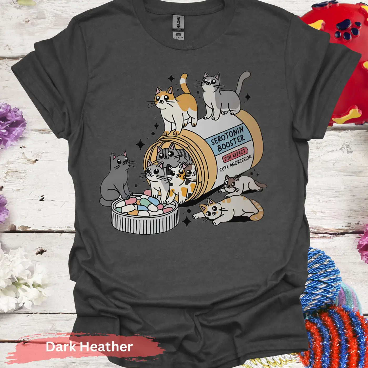 Cute Cats Serotonin Booster T-Shirt - S / Dark Heather - Physical Item