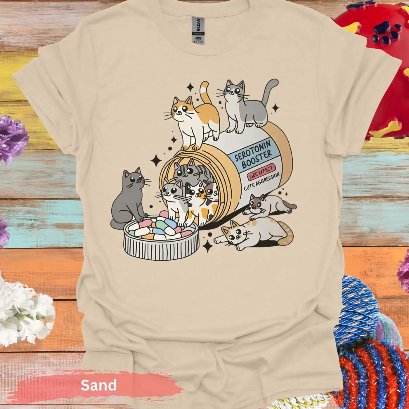 Cute Cats Serotonin Booster T-Shirt - S / Sand - Physical Item