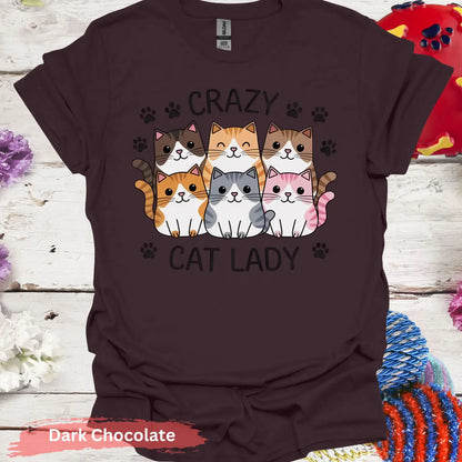 Cute Crazy Cat Lady T-shirt - S / Dark Chocolate - Physical Item