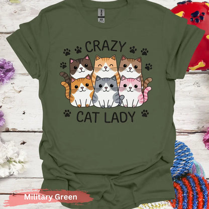 Cute Crazy Cat Lady T-shirt - S / Military Green - Physical Item