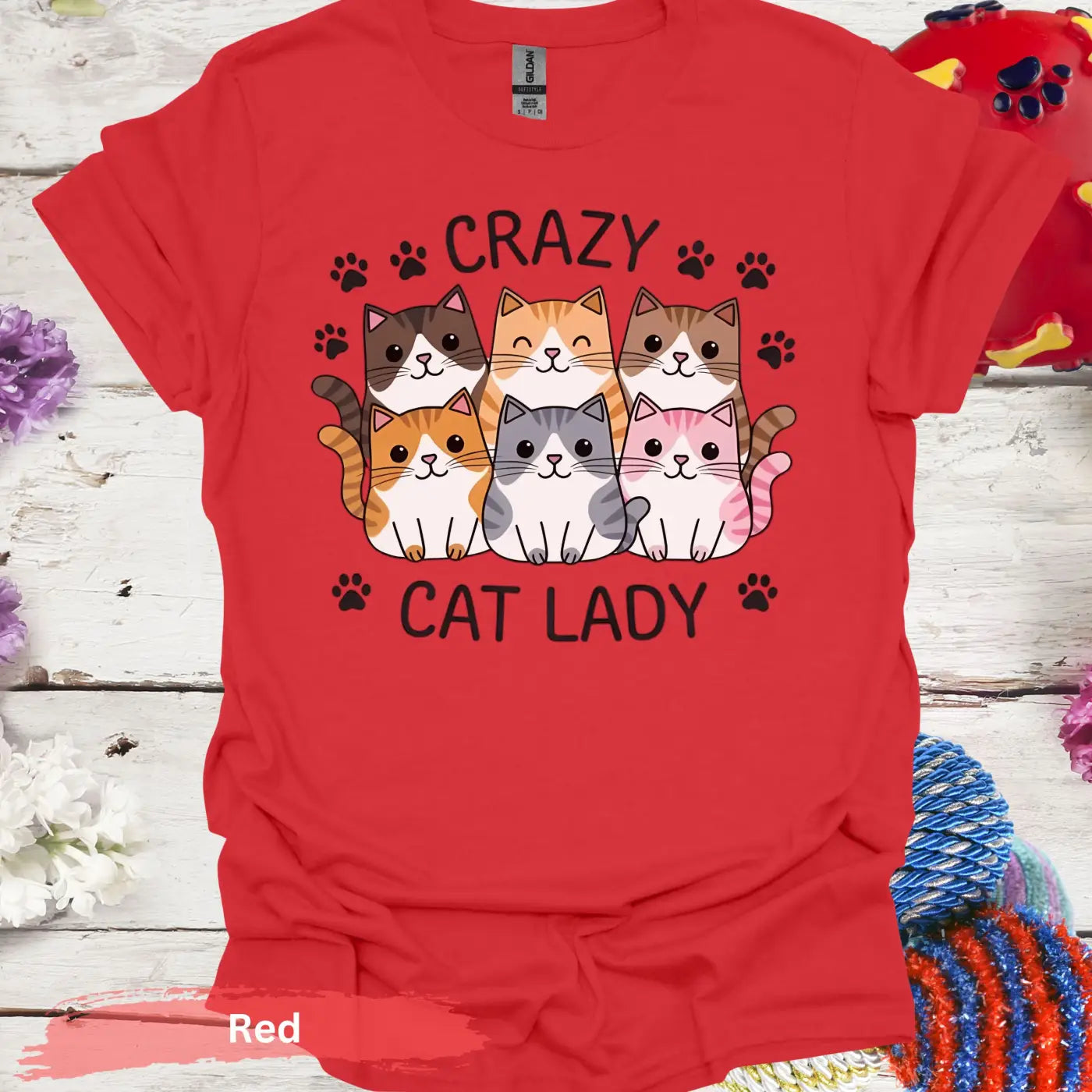 Cute Crazy Cat Lady T-shirt - S / Red - Physical Item