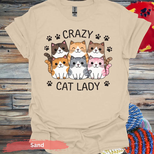 Cute Crazy Cat Lady T-shirt - S / Sand - Physical Item