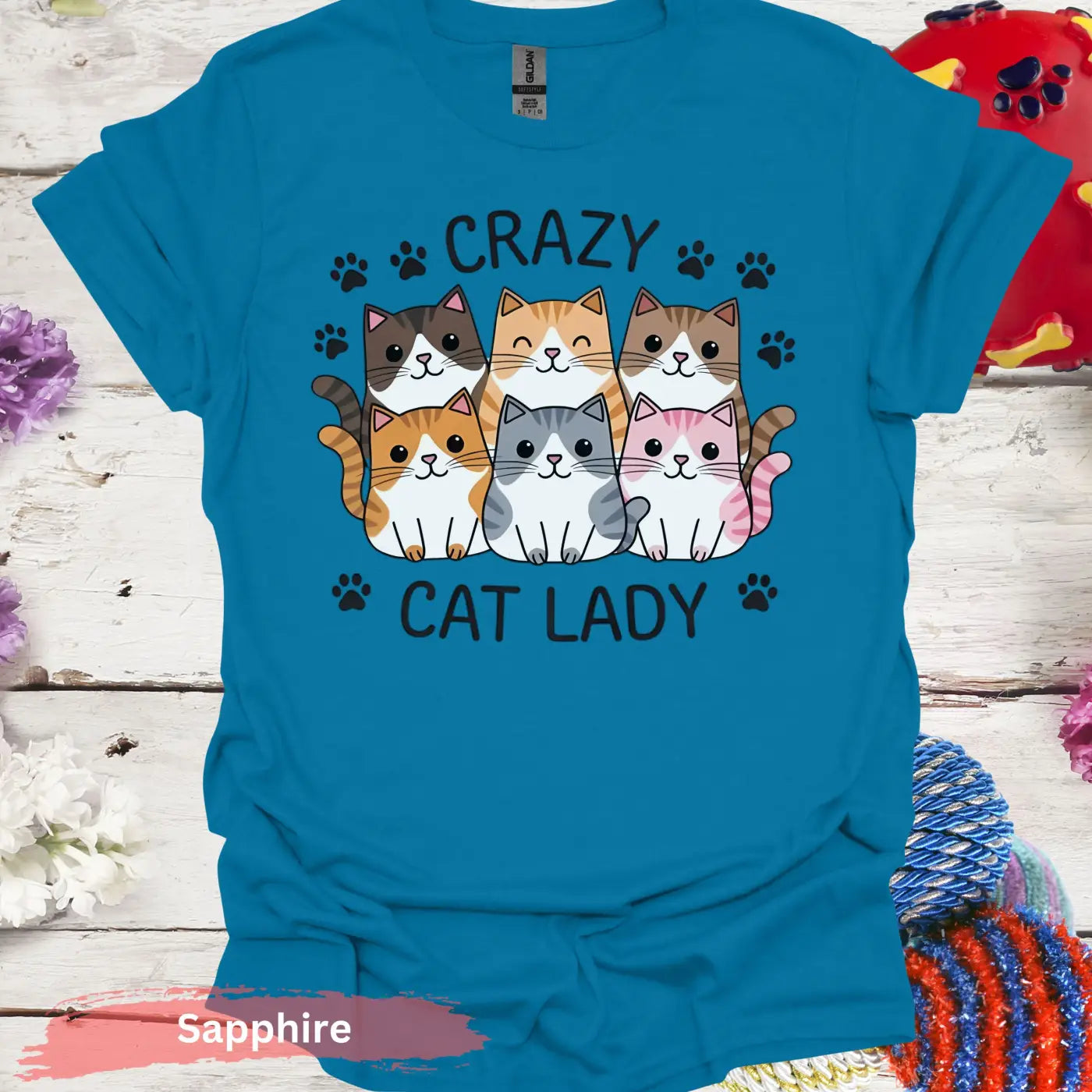 Cute Crazy Cat Lady T-shirt - S / Sapphire - Physical Item