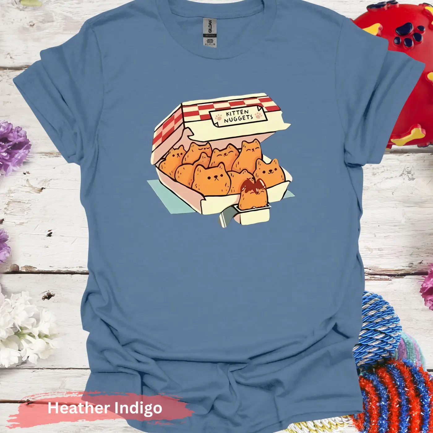 Cute Kitten Nuggets Funny T-shirt - S / Heather Indigo - Physical Item