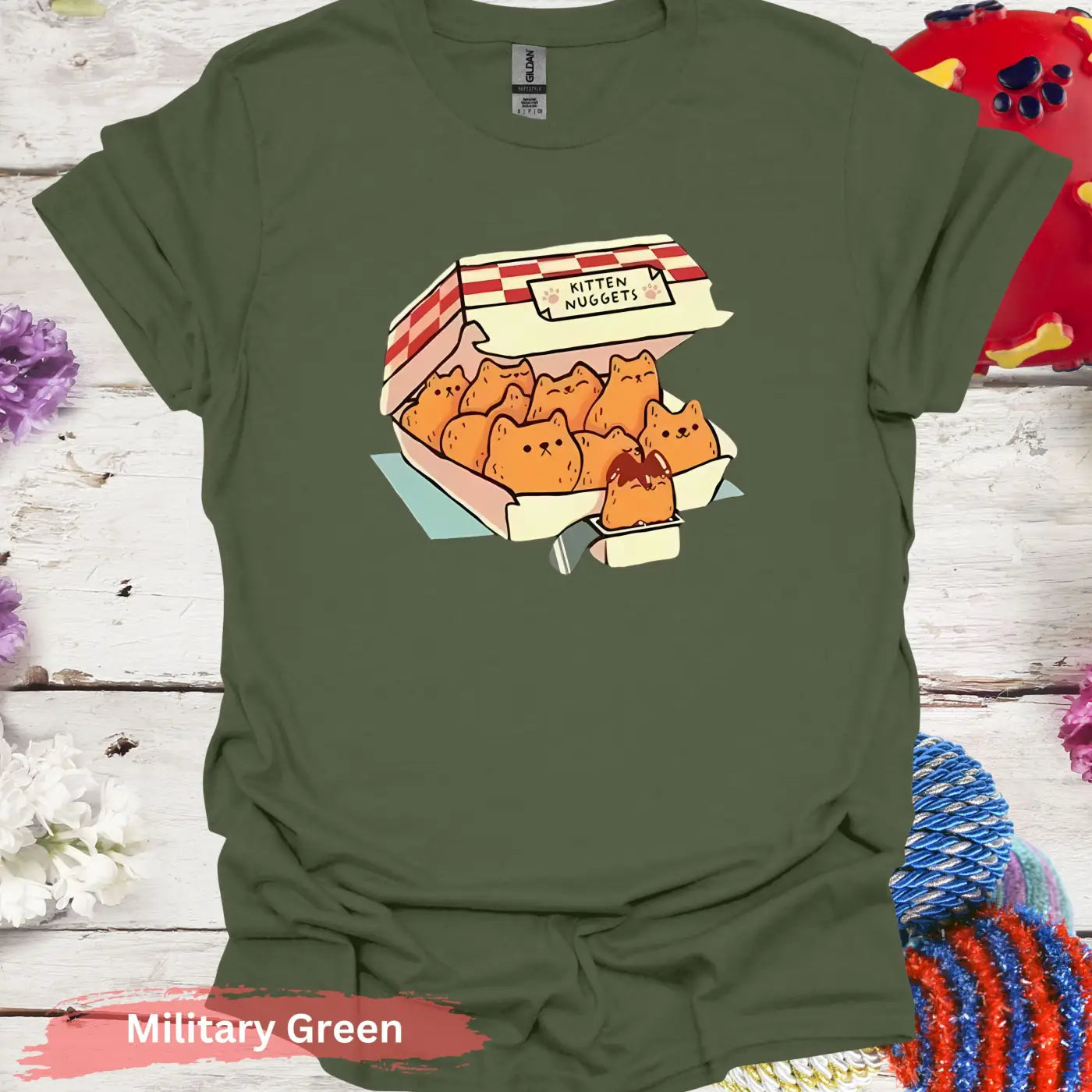 Cute Kitten Nuggets Funny T-shirt - S / Military Green - Physical Item