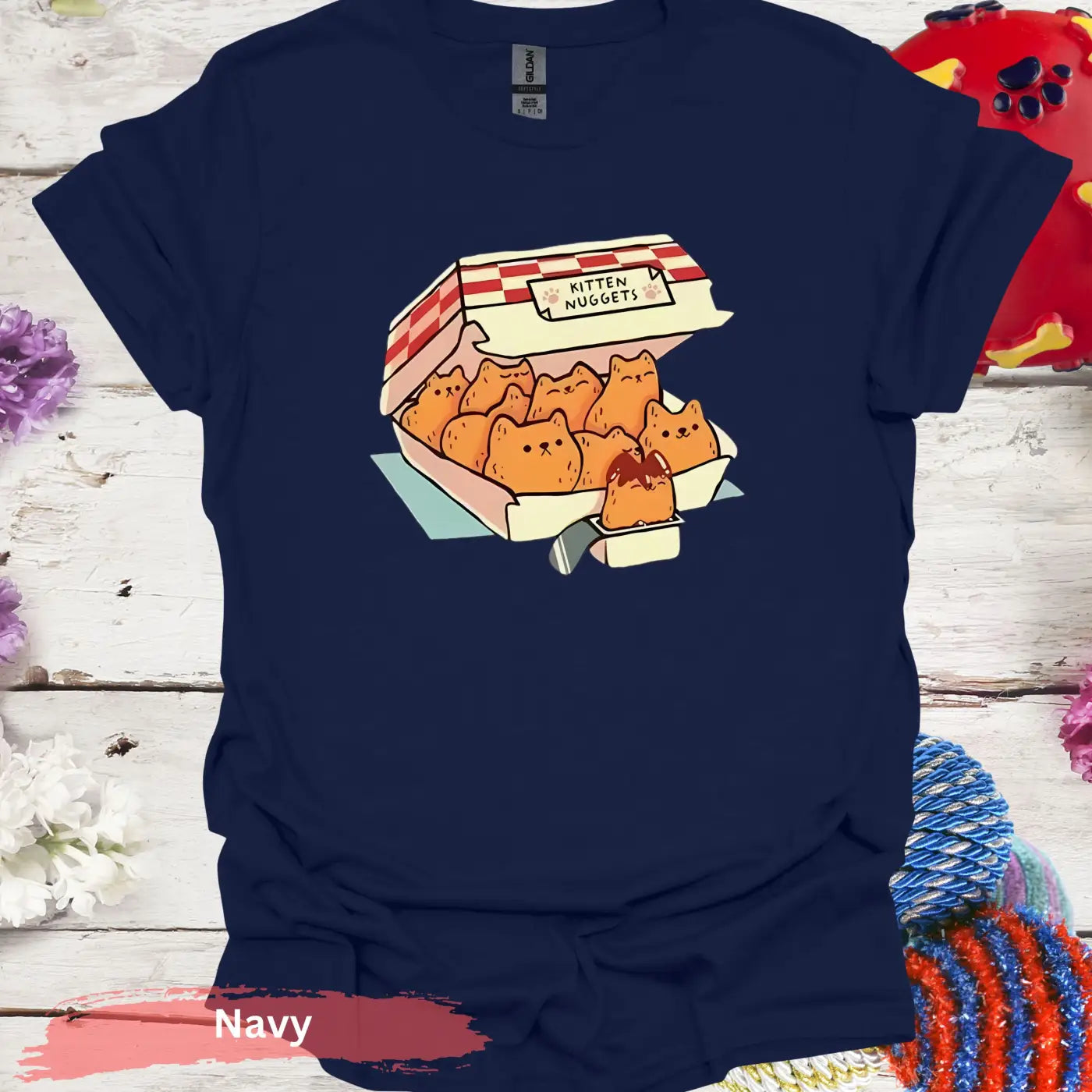 Cute Kitten Nuggets Funny T-shirt - S / Navy - Physical Item