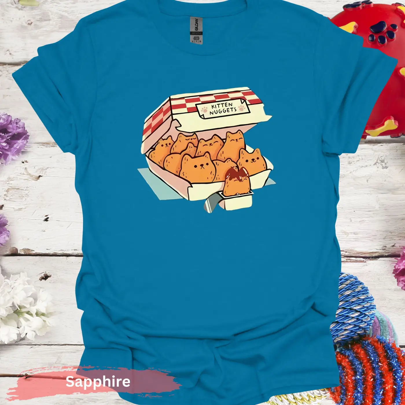 Cute Kitten Nuggets Funny T-shirt - S / Sapphire - Physical Item