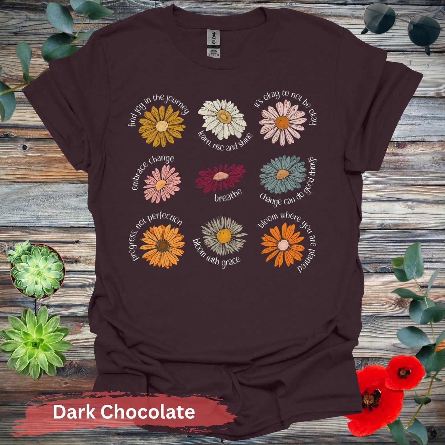 Inspirational Floral T-Shirt - S / Dark Chocolate - Physical Item