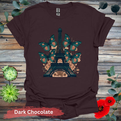 Eiffel Tower with Butterflies T-Shirt - S / Dark Chocolate - Physical Item