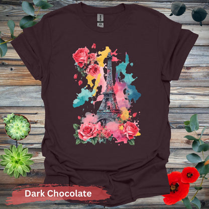 Eiffel Tower and Roses T-Shirt - S / Dark Chocolate - Physical Item