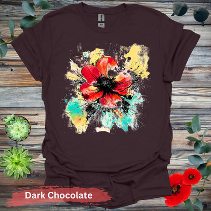 Vivid abstract daisy Graphic T-shirt - S / Dark Chocolate - Physical Item