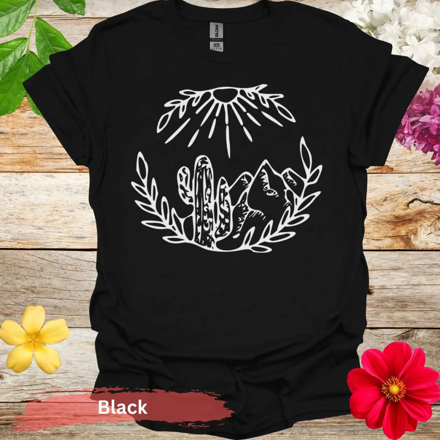 Desert Mountain Scene Graphic T-Shirt - S / Black - Physical Item