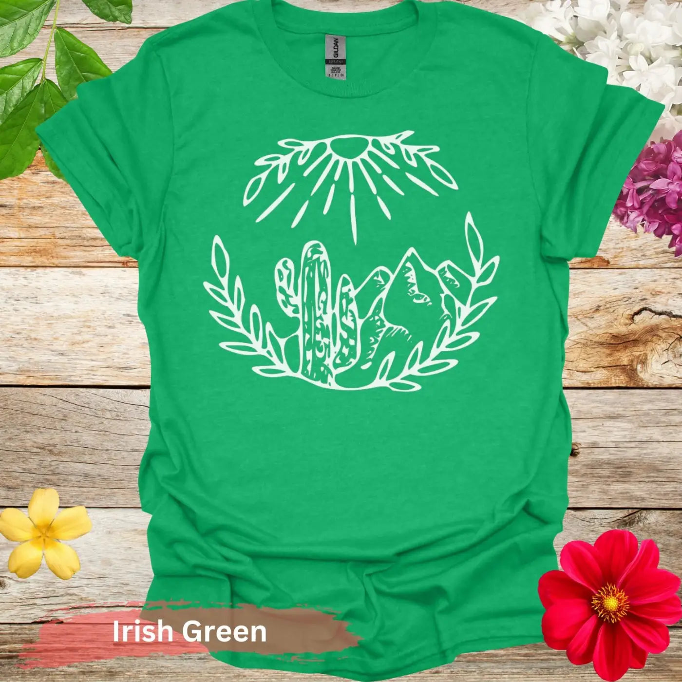 Desert Mountain Scene Graphic T-Shirt - S / Irish Green - Physical Item