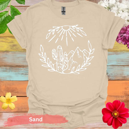 Desert Mountain Scene Graphic T-Shirt - S / Sand - Physical Item