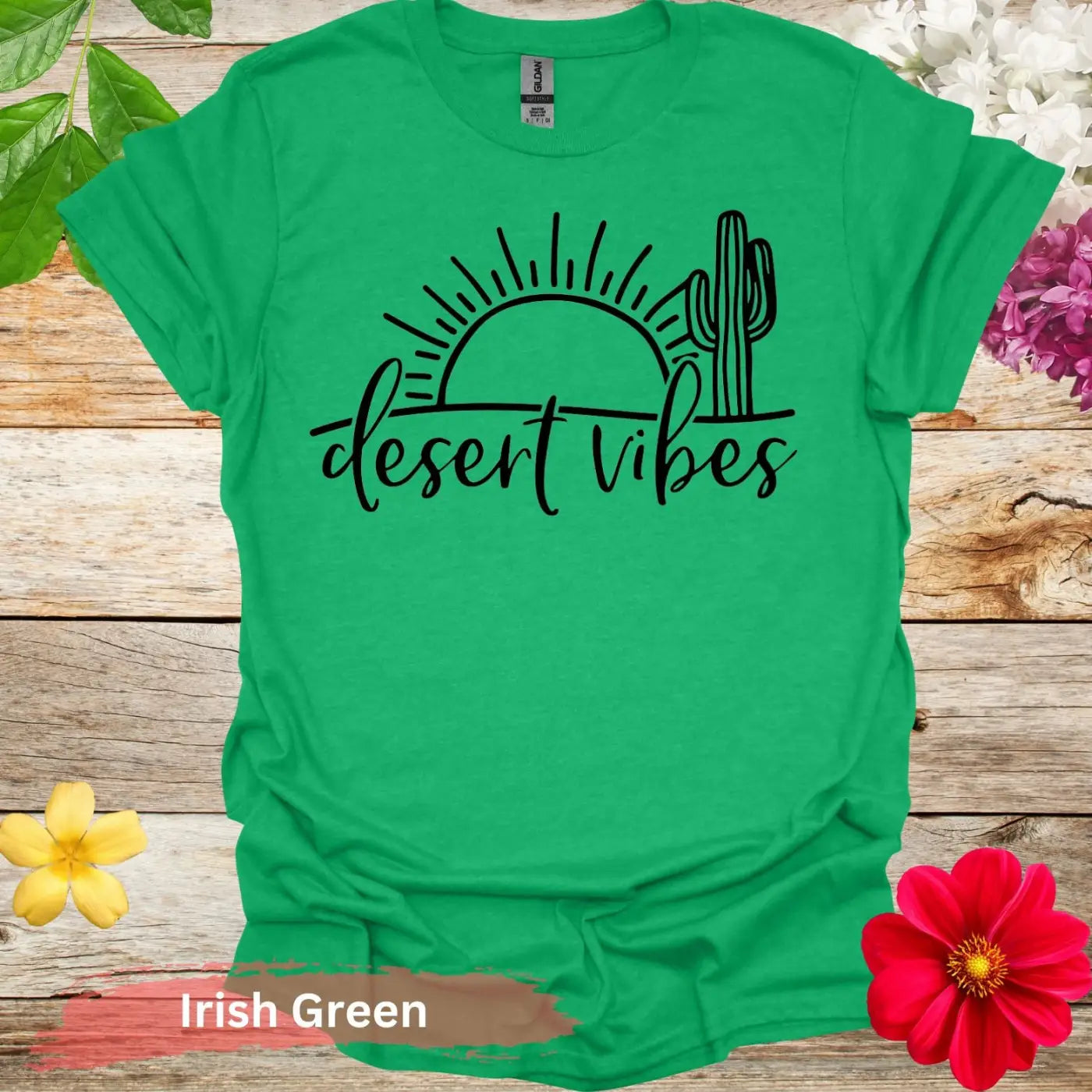 Desert Vibes Sun and Cactus Graphic T-Shirt - S / Irish Green - Physical Item