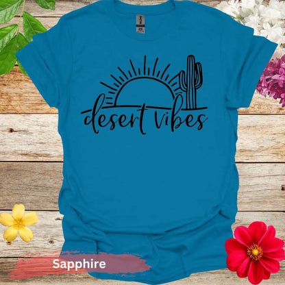 Desert Vibes Sun and Cactus Graphic T-Shirt - S / Sapphire - Physical Item