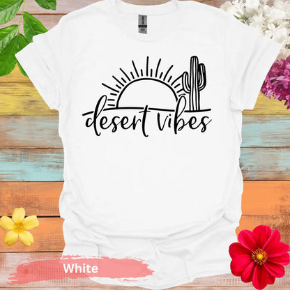 Desert Vibes Sun and Cactus Graphic T-Shirt - S / White - Physical Item