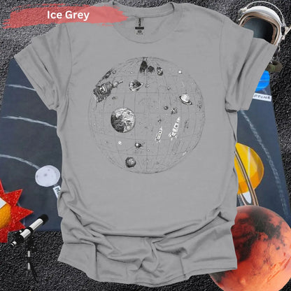 Detailed Celestial Map with Rockets Planet Shirt - S / Ice Grey - Physical Item