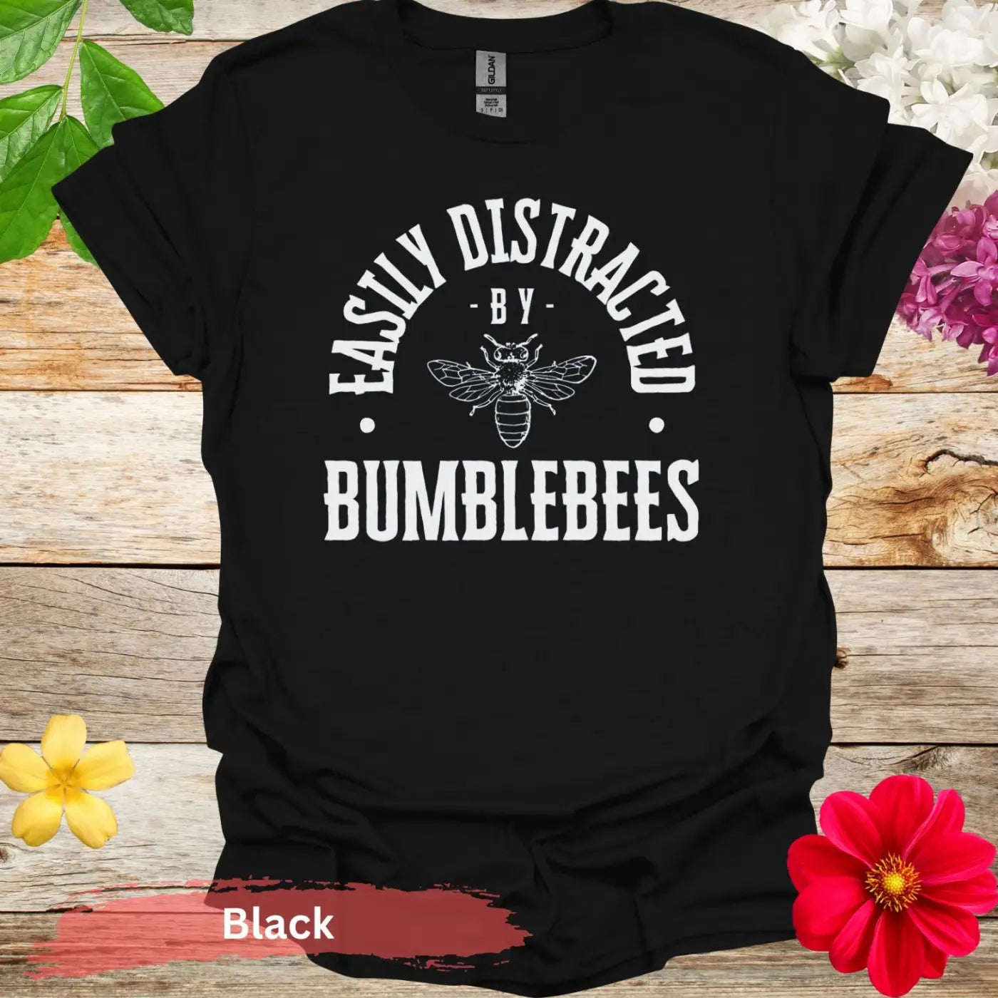 Easily Distracted by Bumblebees Graphic T-shirt - S / Black - Physical Item