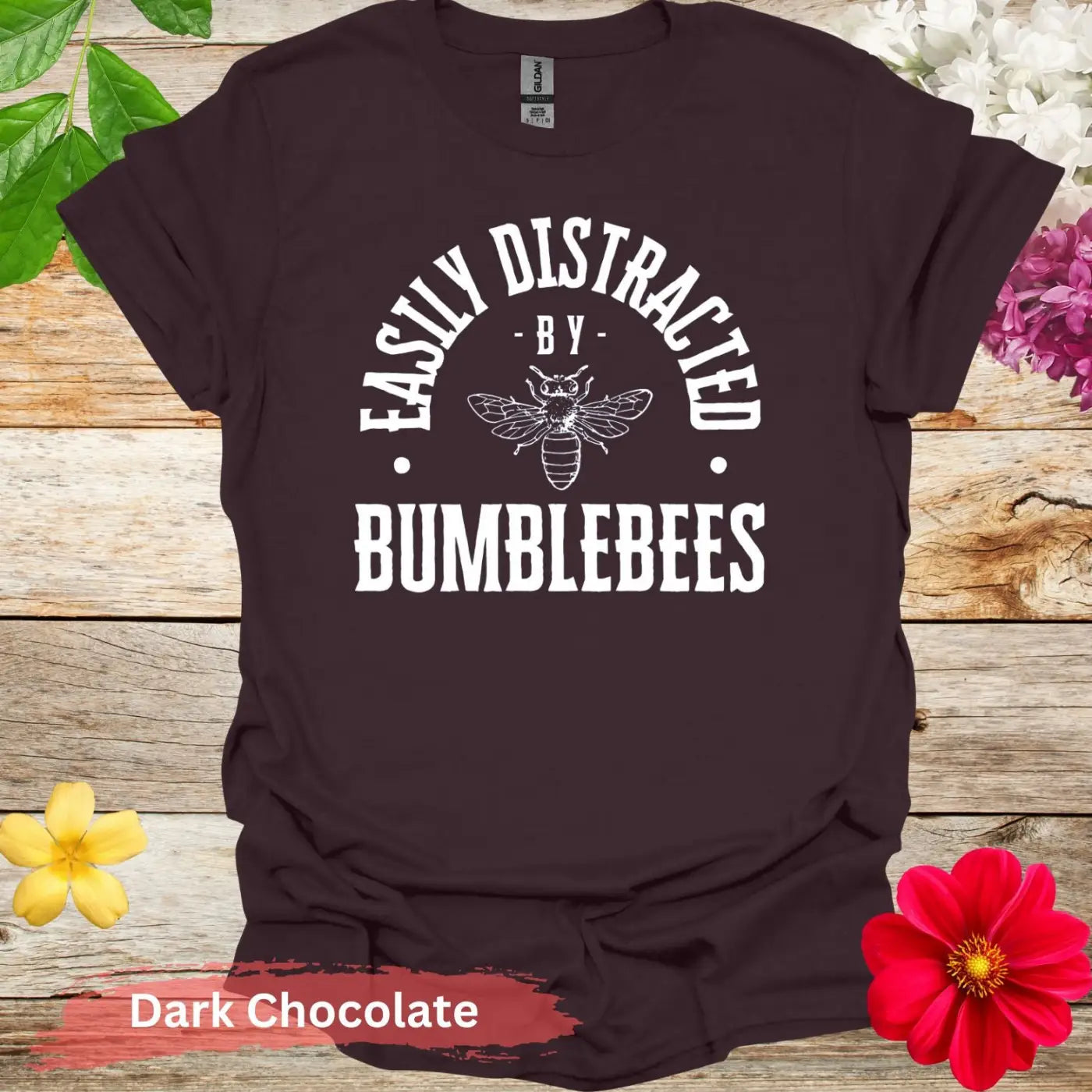 Easily Distracted by Bumblebees Graphic T-shirt - S / Dark Chocolate - Physical Item