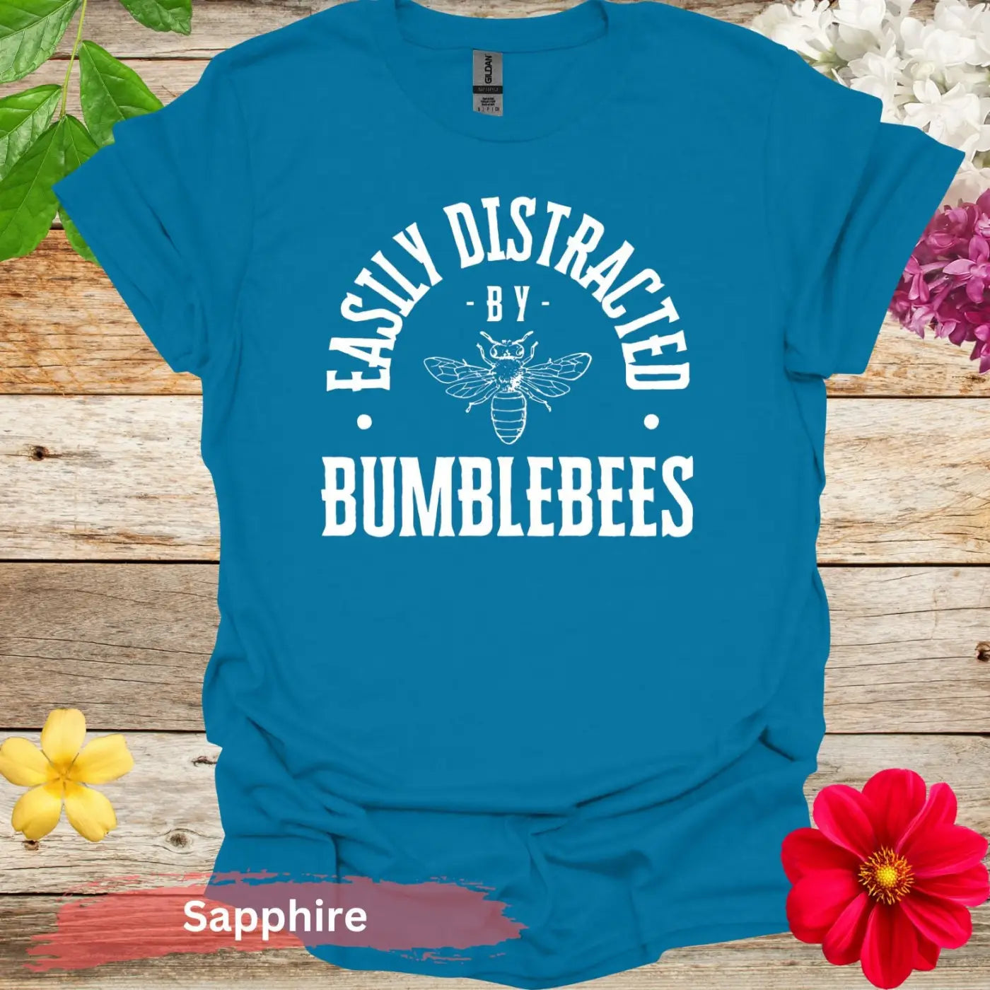 Easily Distracted by Bumblebees Graphic T-shirt - S / Sapphire - Physical Item