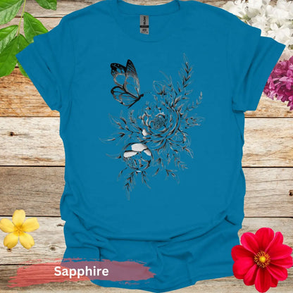 Butterfly and Floral T-shirt - S / Sapphire - Physical Item