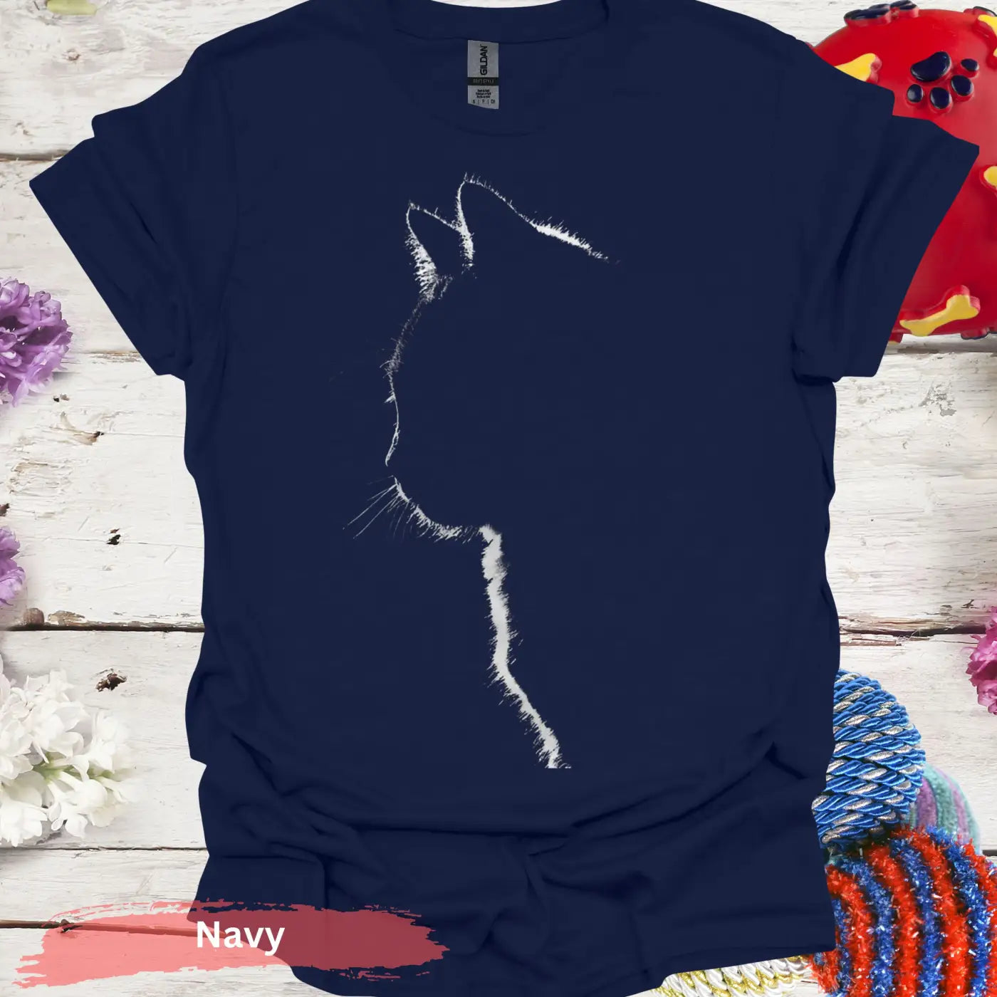 Faded Cat Silhouette T-Shirt - S / Navy - Physical Item