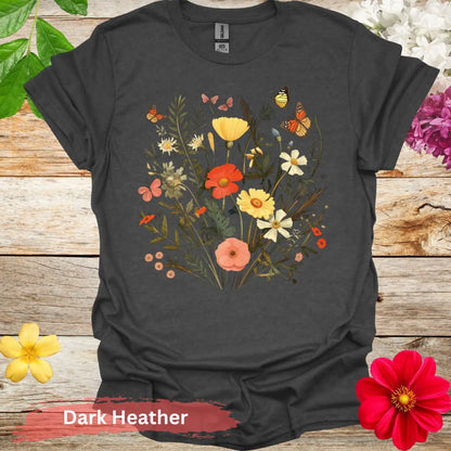 Floral and Butterfly T-Shirt - S / Dark Heather - Physical Item