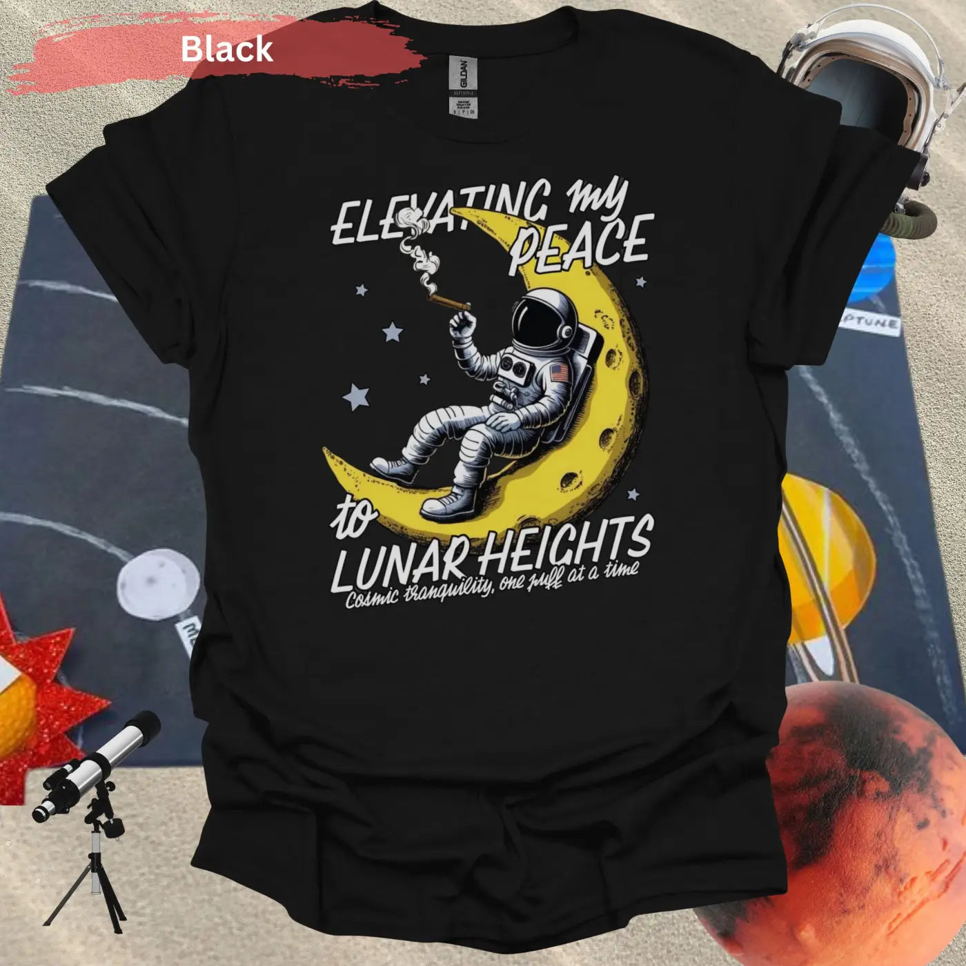 Elevating My Peace Lunar Heights Astronaut T-Shirt - S / Black - Physical Item