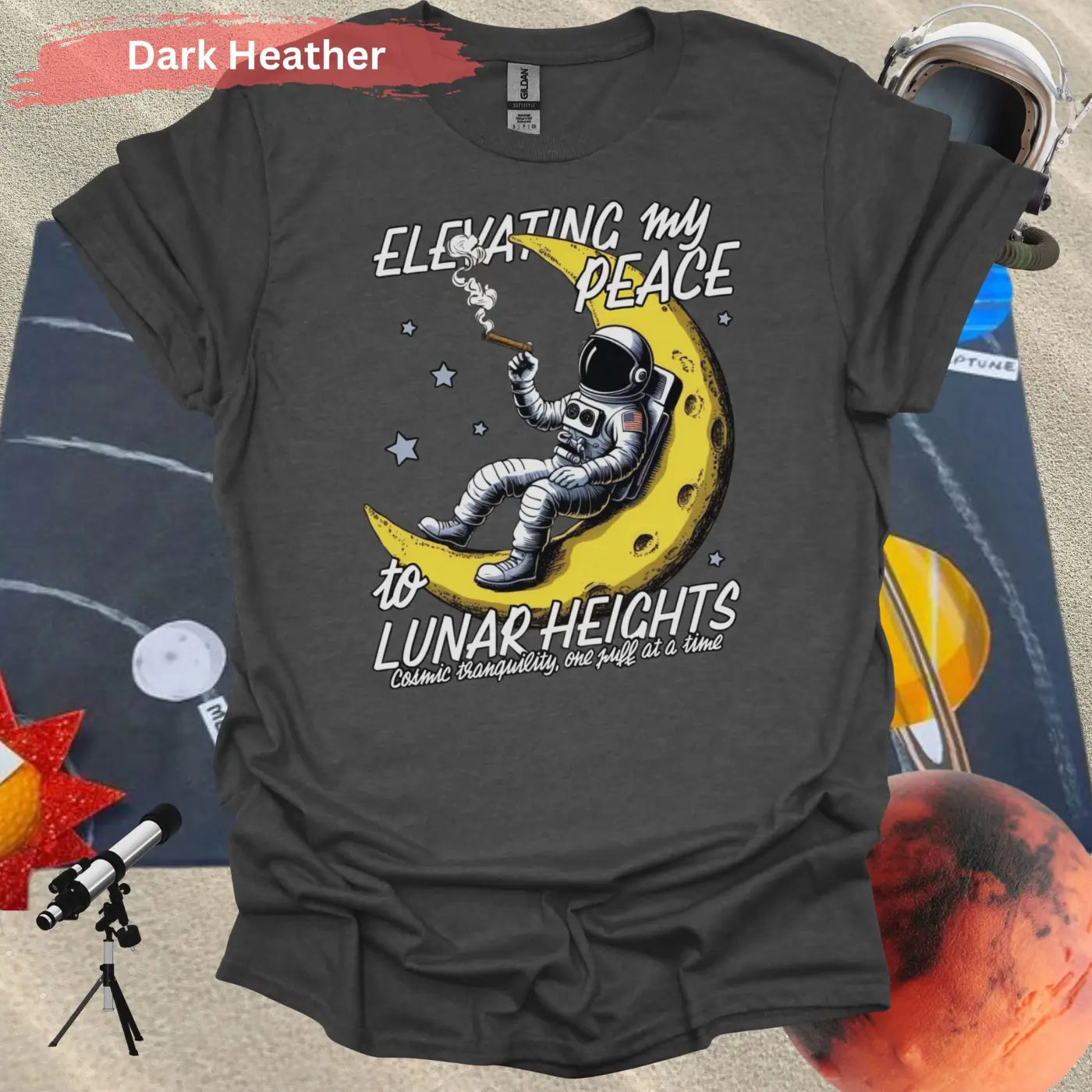 Elevating My Peace Lunar Heights Astronaut T-Shirt - S / Dark Heather - Physical Item