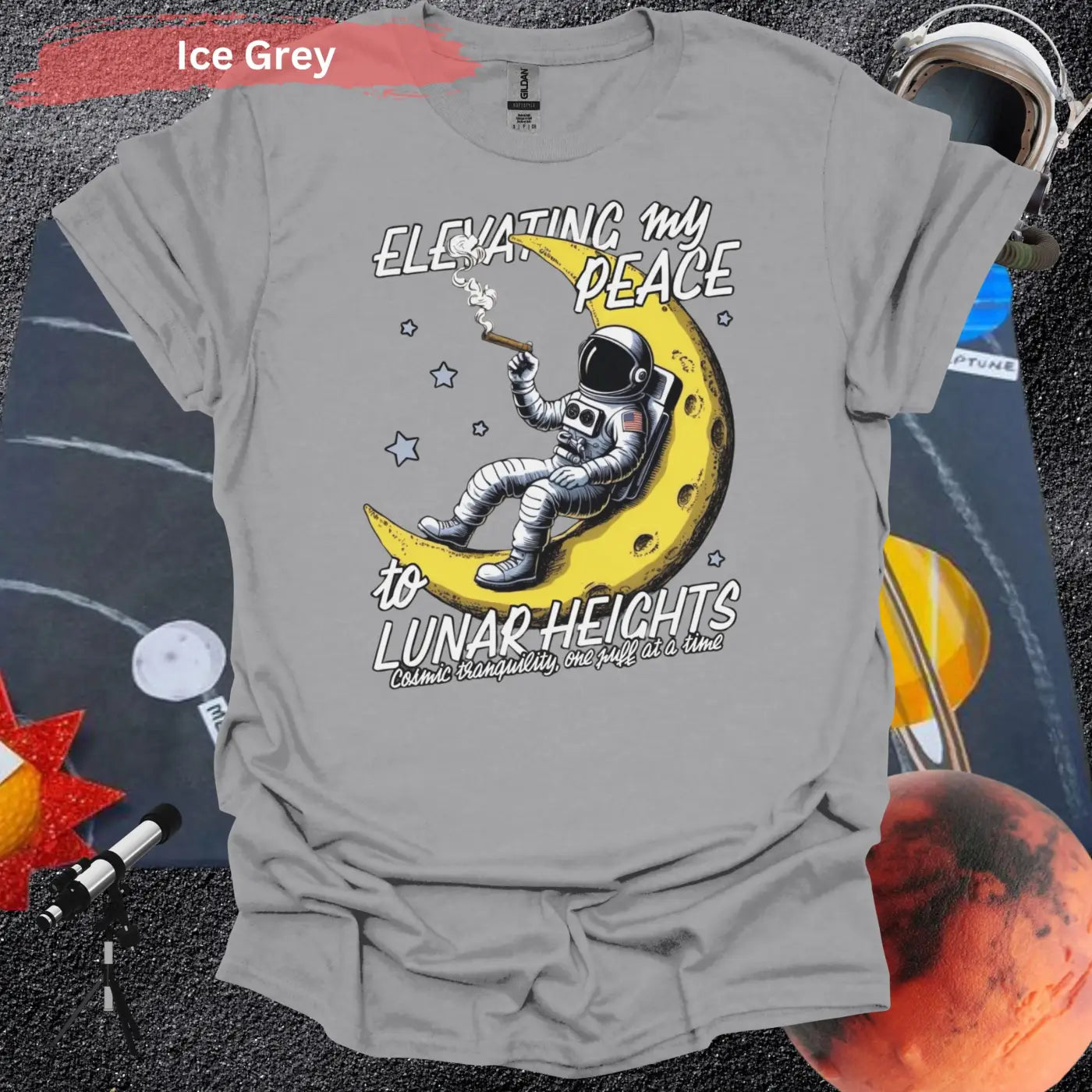 Elevating My Peace Lunar Heights Astronaut T-Shirt - S / Ice Grey - Physical Item