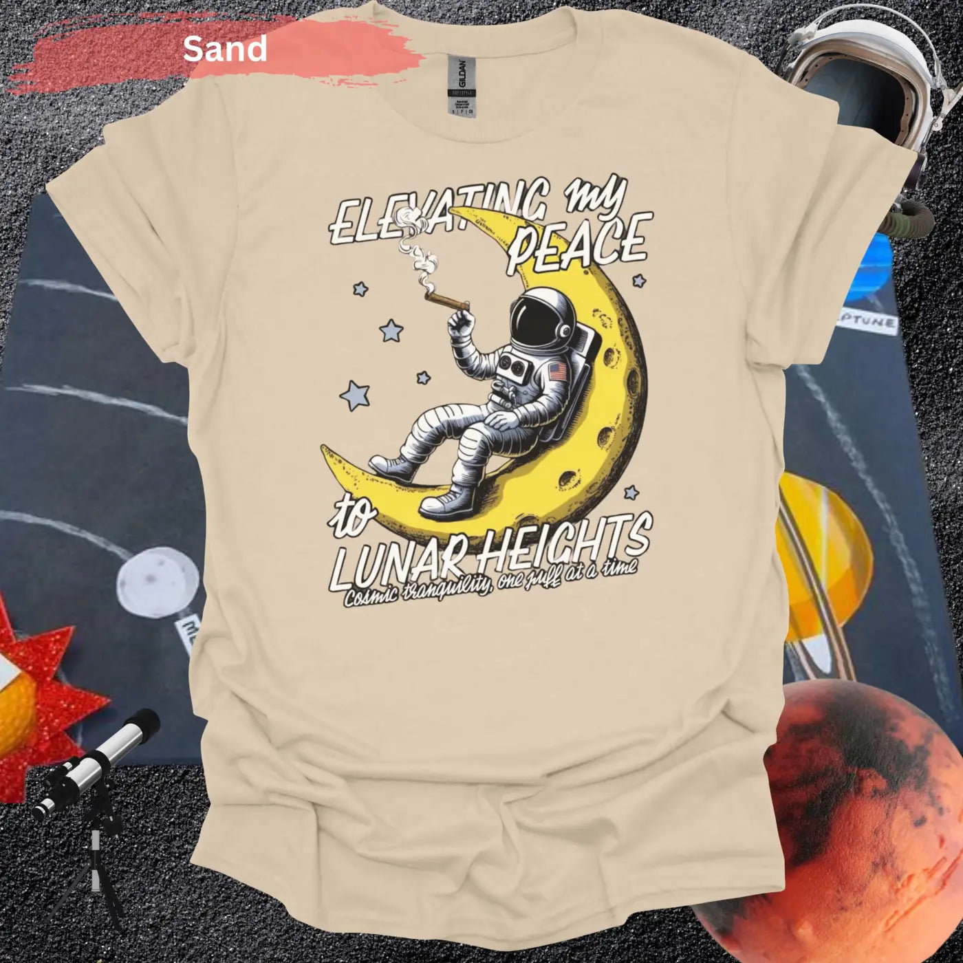 Elevating My Peace Lunar Heights Astronaut T-Shirt - S / Sand - Physical Item