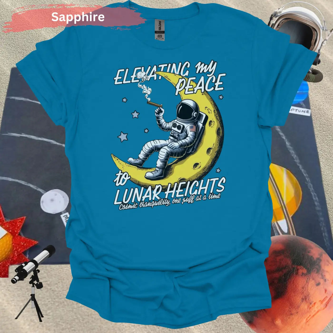 Elevating My Peace Lunar Heights Astronaut T-Shirt - S / Sapphire - Physical Item