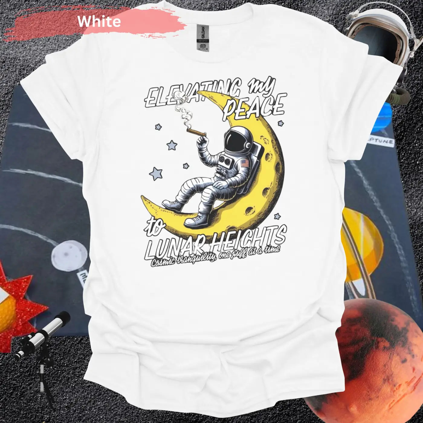 Elevating My Peace Lunar Heights Astronaut T-Shirt - S / White - Physical Item