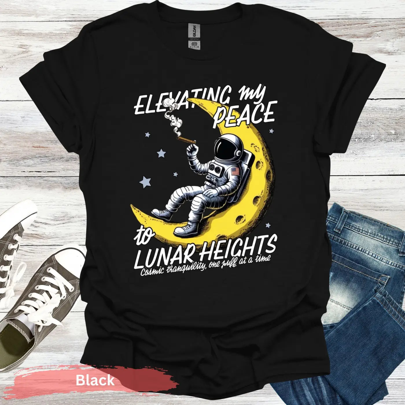 Elevating My Peace to Lunar Heights T-Shirt - S / Black - Physical Item