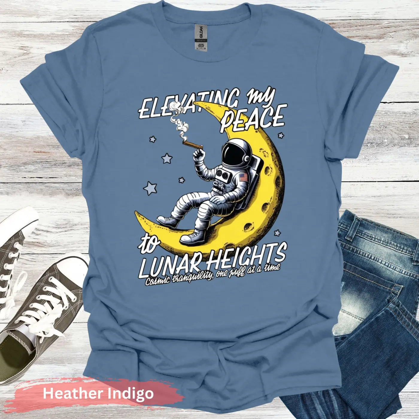 Elevating My Peace to Lunar Heights T-Shirt - S / Heather Indigo - Physical Item